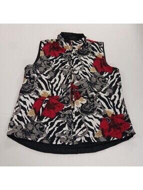 Casual Identity Women's Large Floral Multicolor & Black Reversible Vest RN#45749